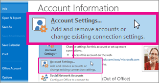 Account Settings in the Backstage view