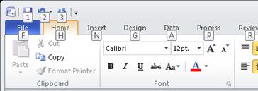 The Visio 2010 ribbon, with KeyTips displayed.