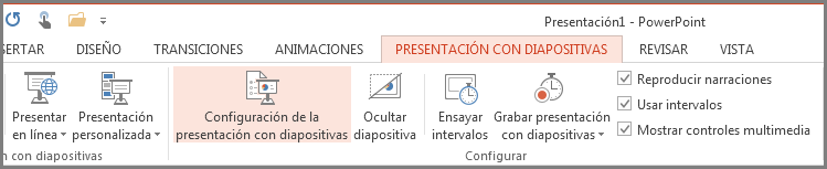 Pestaña Presentación con diapositivas de PowerPoint 2013