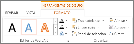 Herramientas de dibujo, pestaña Formato de PowerPoint 2013