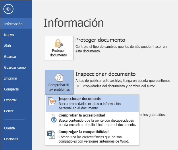 Se muestran las opciones en Comprobar si hay problemas