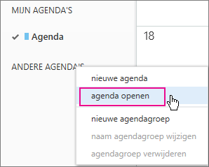 De menuoptie Agenda openen van Outlook Web App