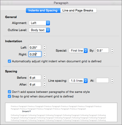 hanging space in word document in mac