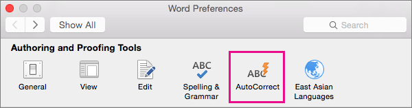 AutoCorrect spelling, and insert text and symbols in Word 2016 for Mac