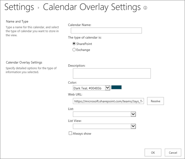 Overlay a SharePoint calendar with a calendar from Exchange or