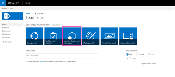 Customize your Office 365 team site for file storage and sharing