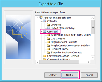 Choose the contacts you want export