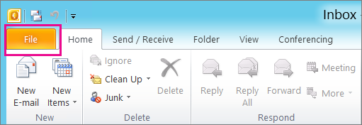 In Outlook 2010, choose the File tab.