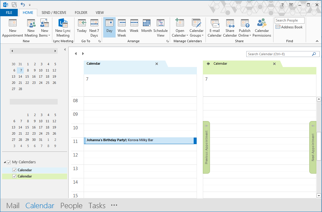 Set default calendar Outlook
