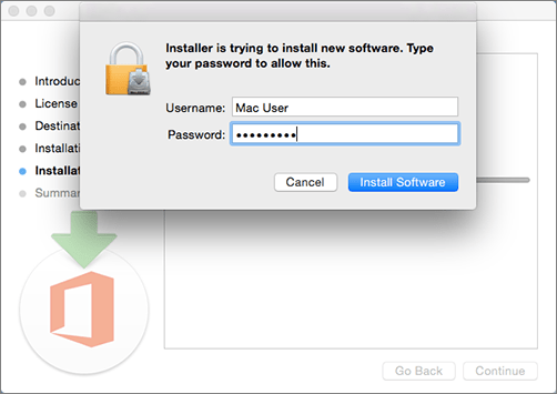 Enter your admin password to begin installing