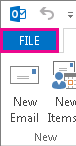 Screenshot of left section of Outlook ribbon with File selected