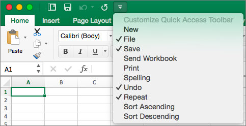 excel for mac and accessing the menu bar