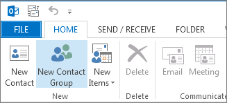 On the Home tab, click New Contact Group.