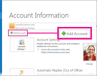 Add Account command in the Backstage view