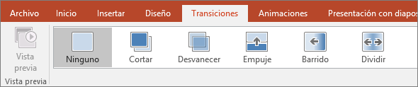 Muestra las transiciones en el menú de PowerPoint