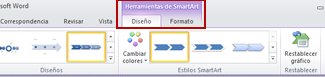 Aparece Herramientas de SmartArt y se agrega la pestaña Diseño a la cinta.