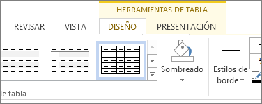 Pestaña Herramientas de tabla