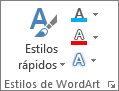 Grupo Estilos de WordArt donde solo se muestran iconos