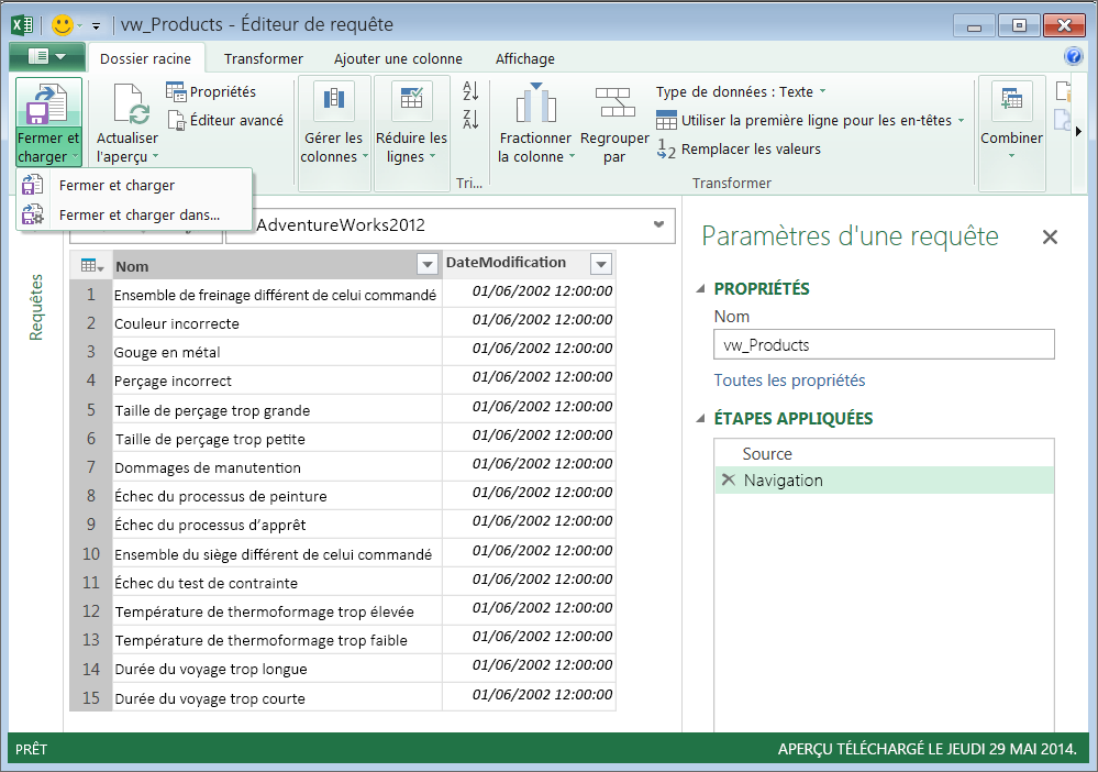 faire une requête excel - requête sur excel