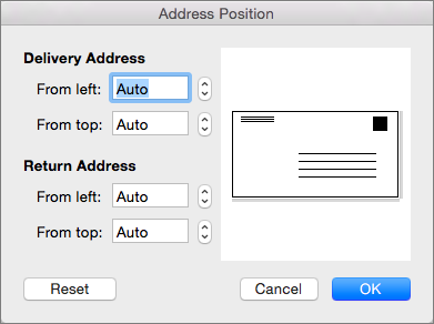 Mencetak amplop di Word 2016 untuk Mac - Word for Mac