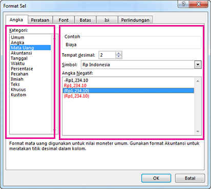 Kotak dialog Sel Format