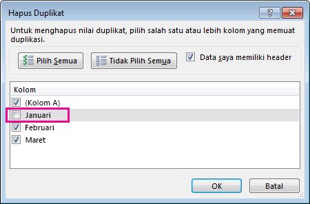 Kotak dialog Hapus duplikat