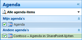 Agenda van SharePoint-site weergegeven in Outlook