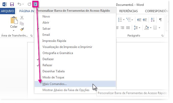 Personalizar A Barra De Ferramentas De Acesso Rápido   Suporte Do Office